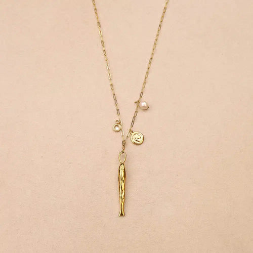 Calynea Fish With Pearls Charms Long Necklace
