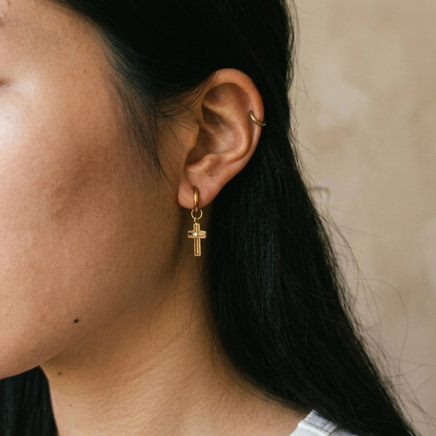 Elyss Hoop Cross Pendant Earrings
