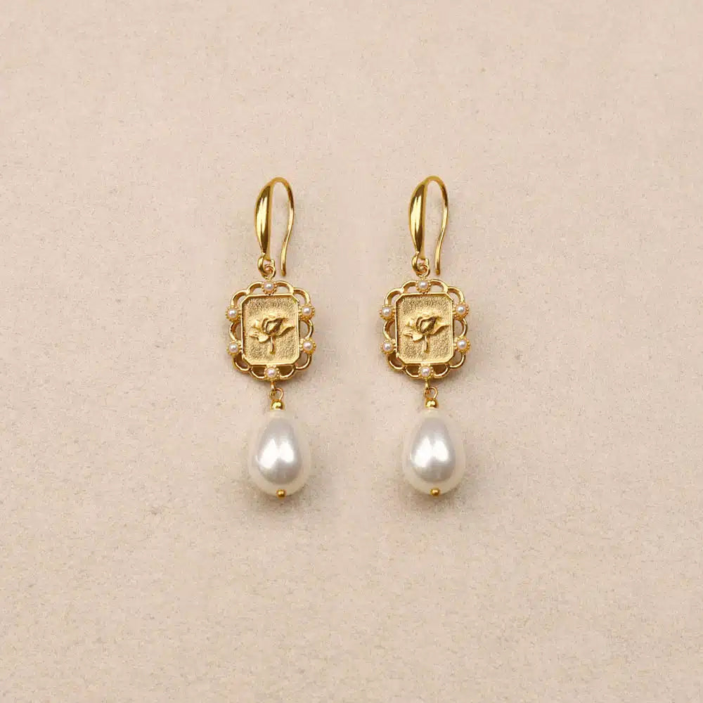 Eulalie rose pendant pearl Earrings