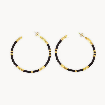 Black and gold hoop earrings