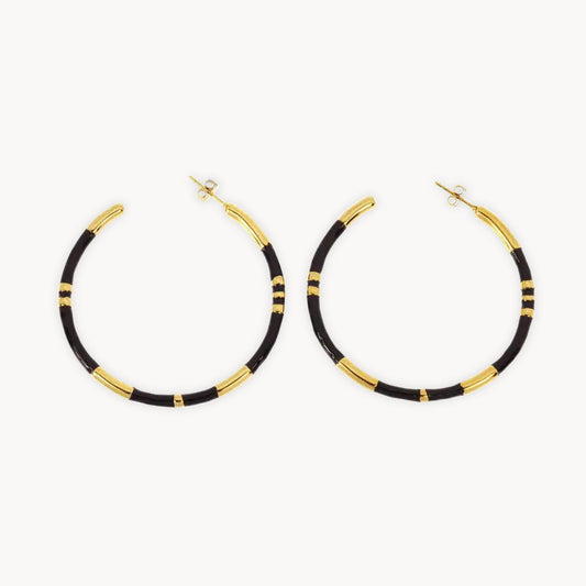 Black and gold hoop earrings