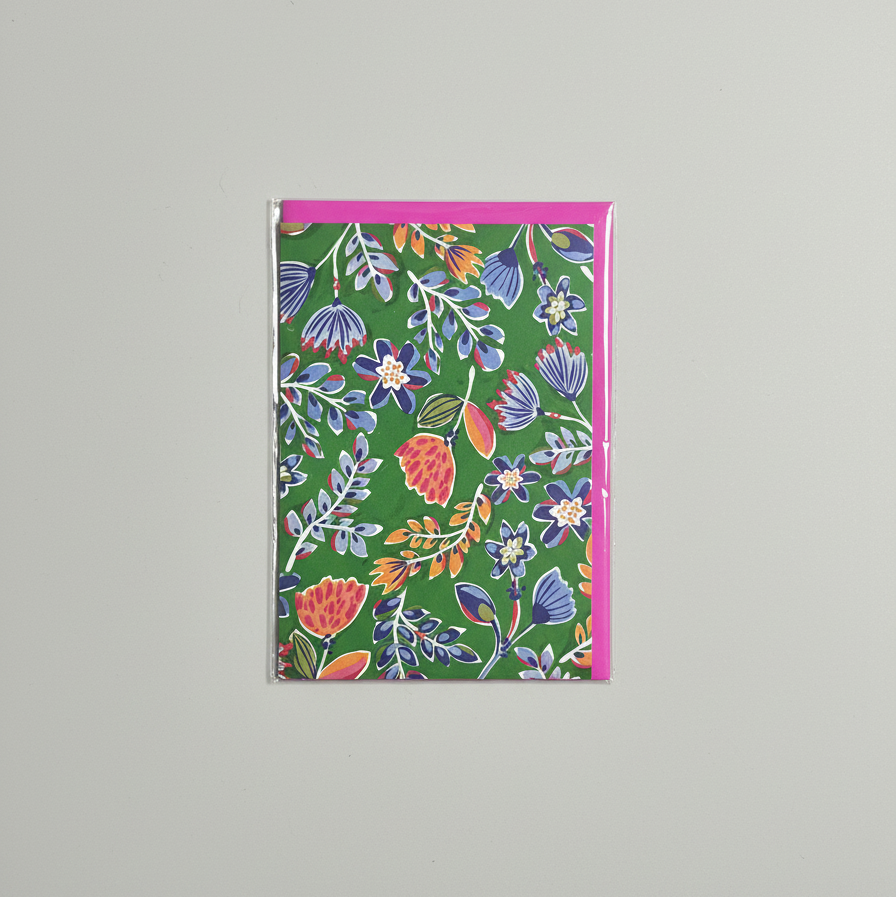 Floral patterned greeting card with a pink envelope