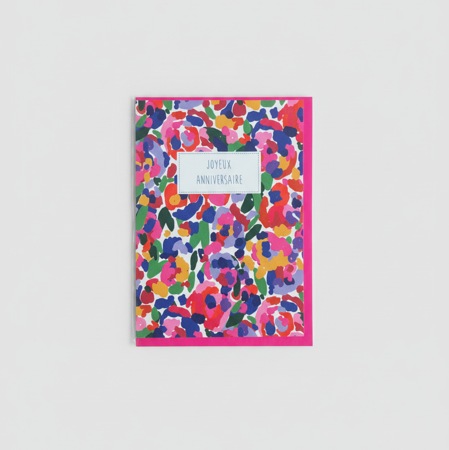 Colorful floral-patterned card on a white background