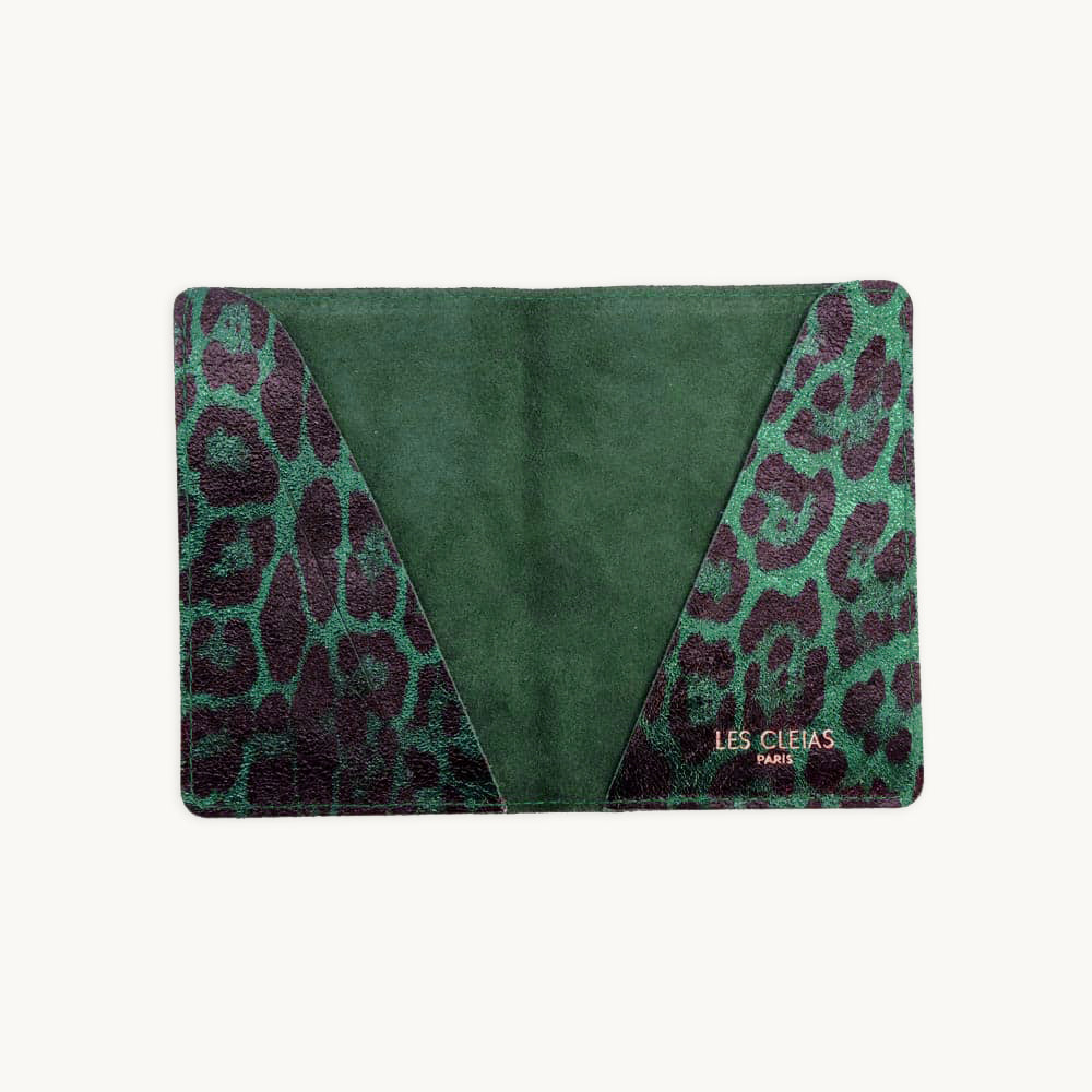 Green Leopard print Leather Passport Cover inside