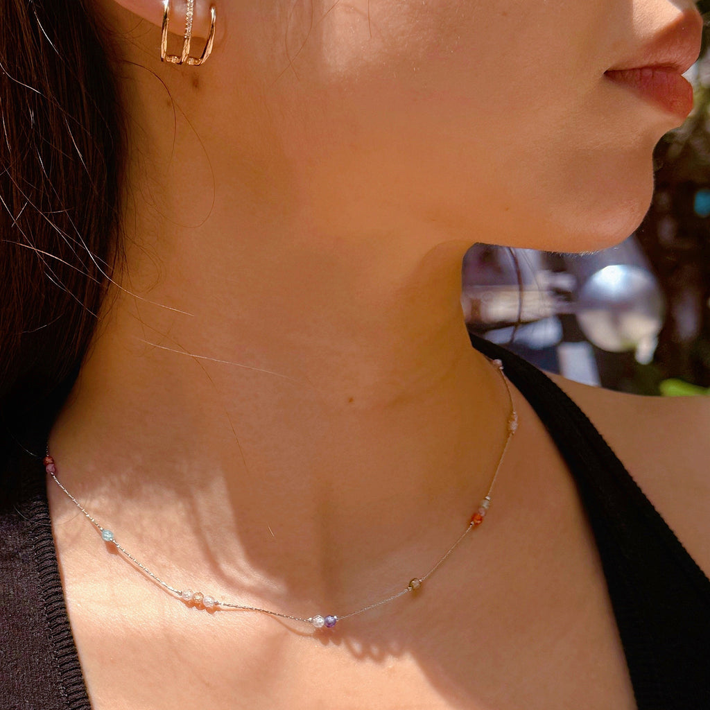 Biba Crystal Beads Silver Necklace