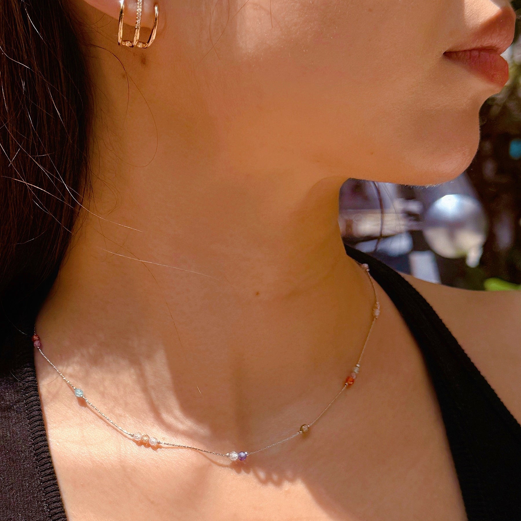 Biba Crystal Beads Silver Necklace