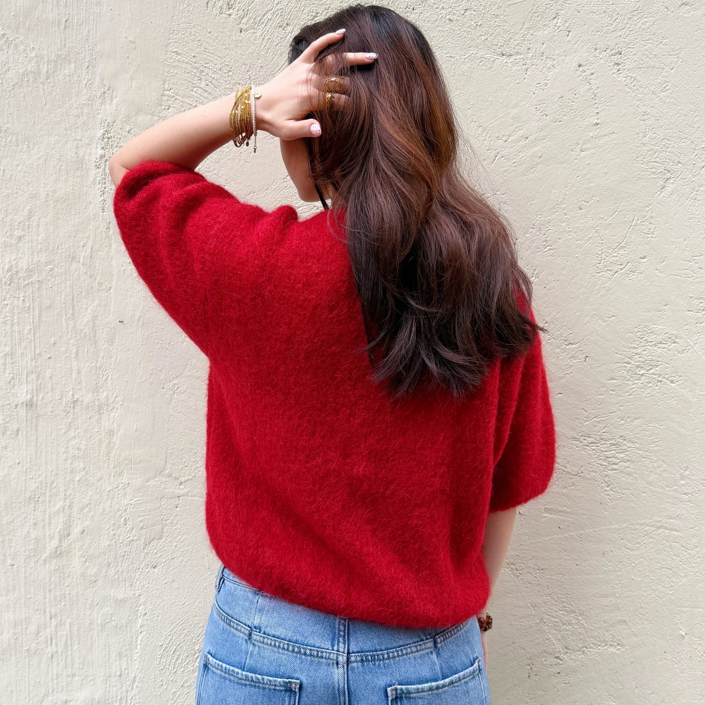 Mohair Blend Mid-length sleeves Sweater