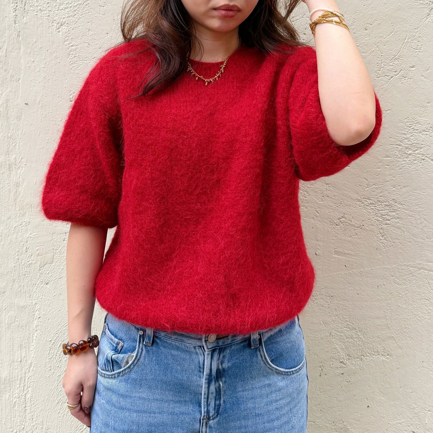 Mohair Blend Mid-length sleeves Sweater