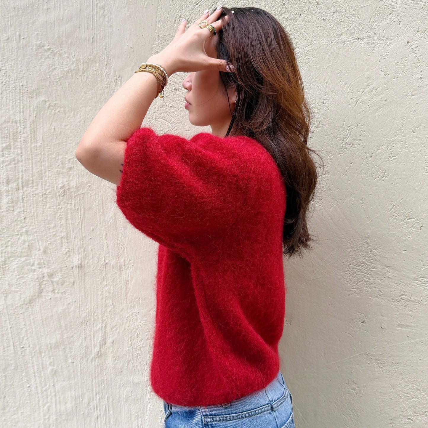 Mohair Blend Mid-length sleeves Sweater