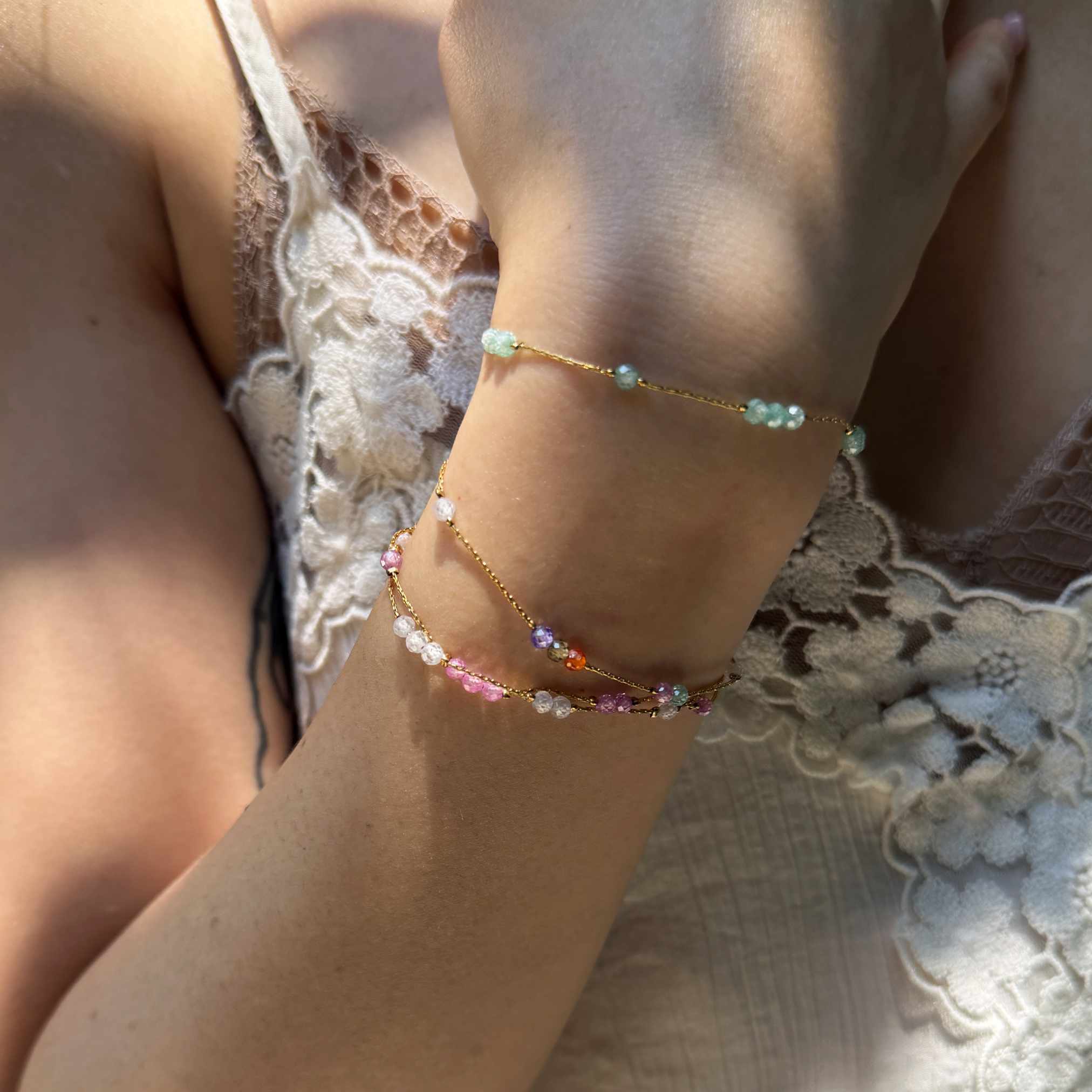 Biba Crystal Beads Gold Bracelet