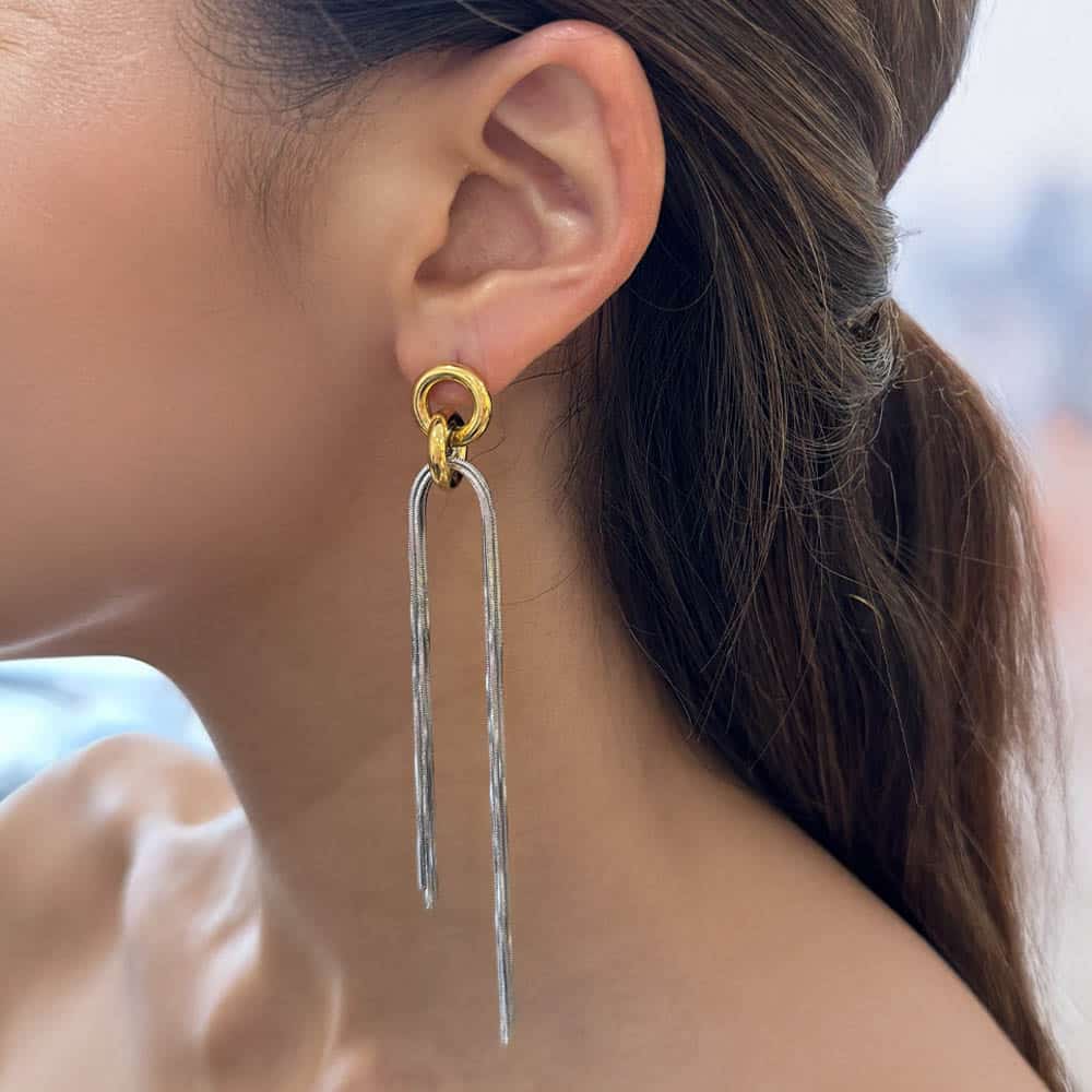 Isea Gold Loop Silver Bangs Earrings Les Cleias