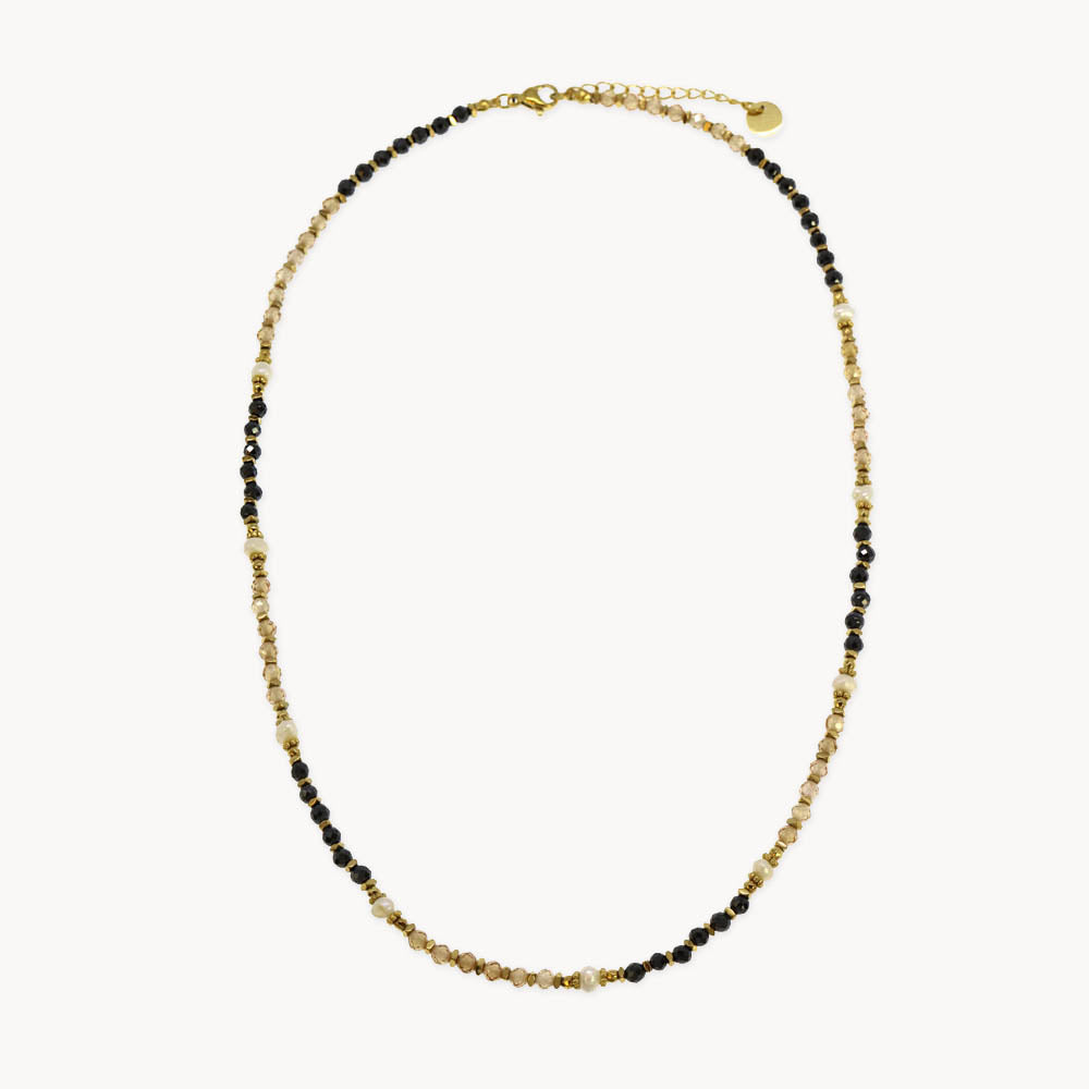 Gersende Crystal Bead Pearl Necklace