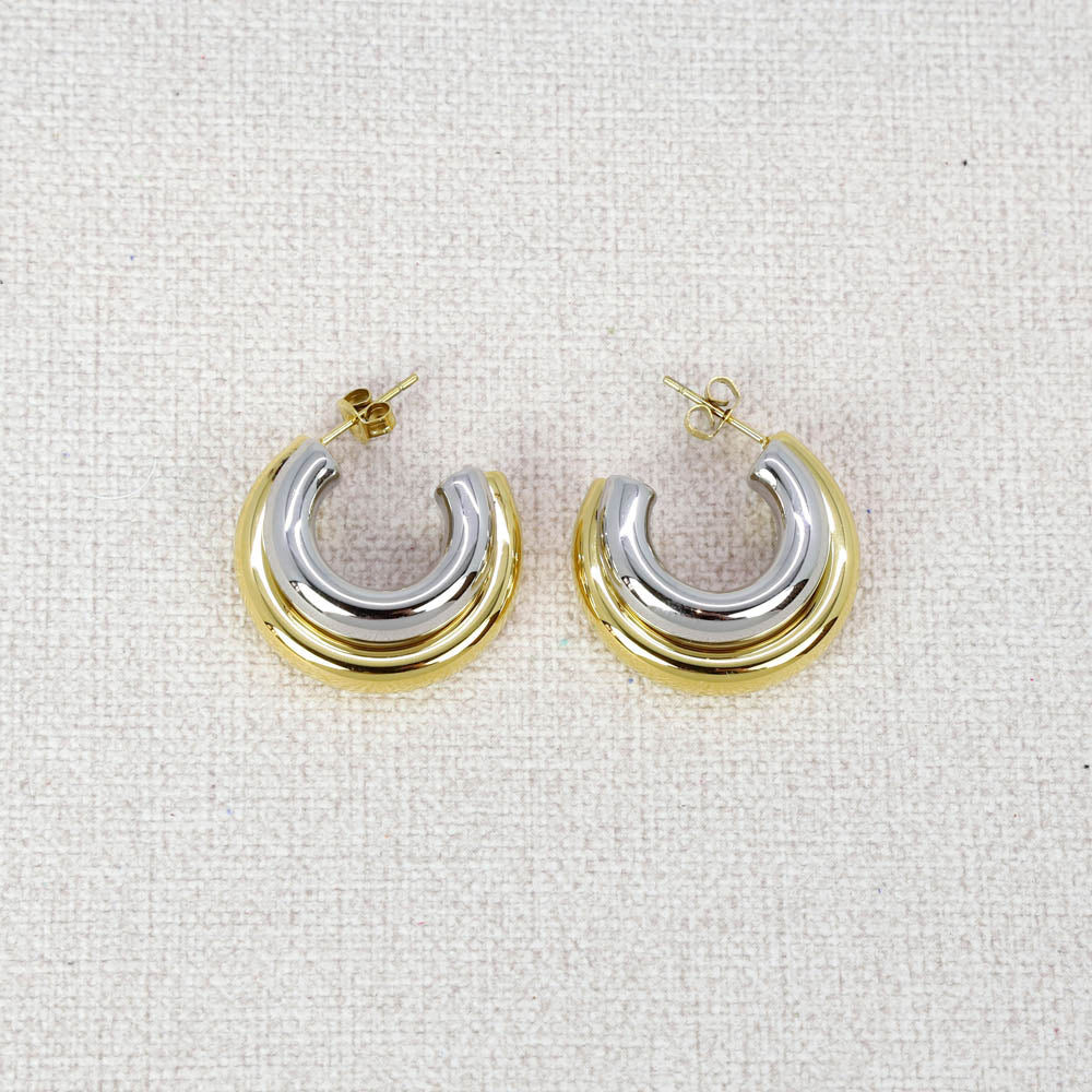 Pernille Double Gold Silver Earrings