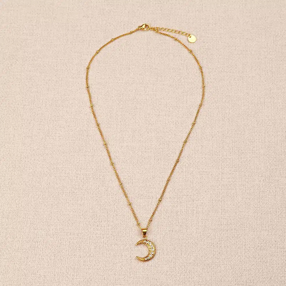 Belor Rhinestones Moon Necklace