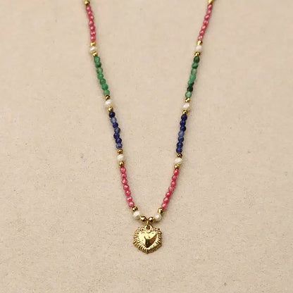 Serava Multicolor Pearl Stone Heart Necklace