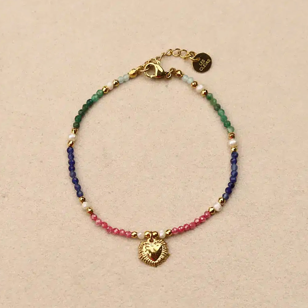 Serava Multicolor Pearl Stone Heart Bracelet