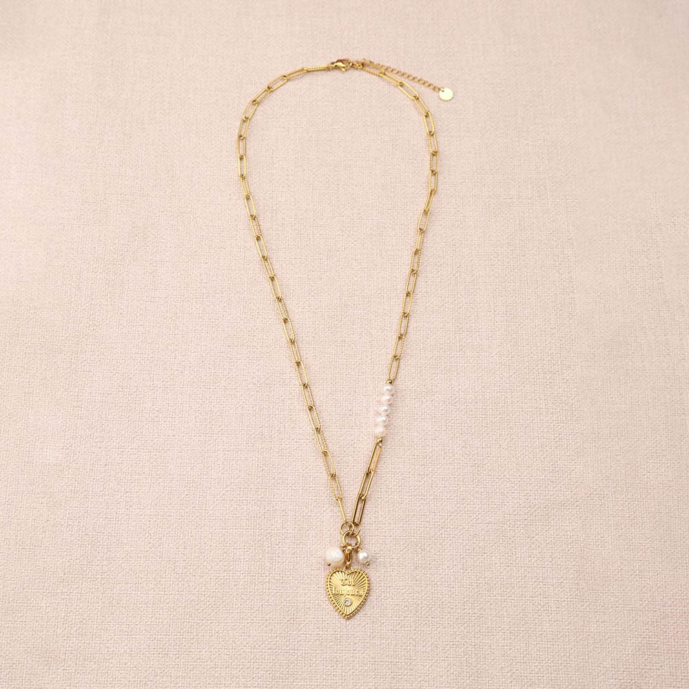 Myliane heart paperclip pearls Necklace