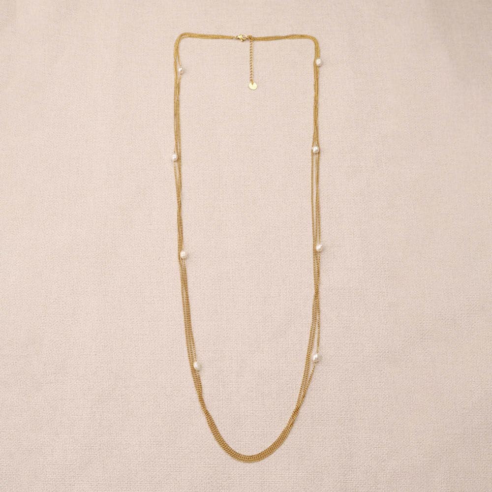 Liorine Triple Chains Pearl Long Necklace
