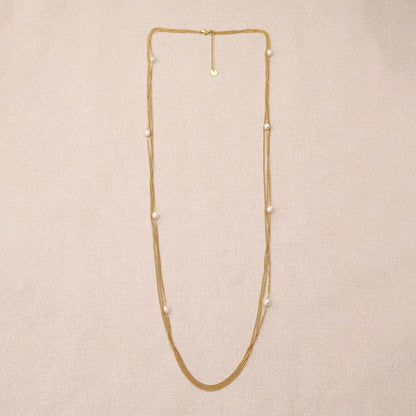 Liorine Triple Chains Pearl Long Necklace