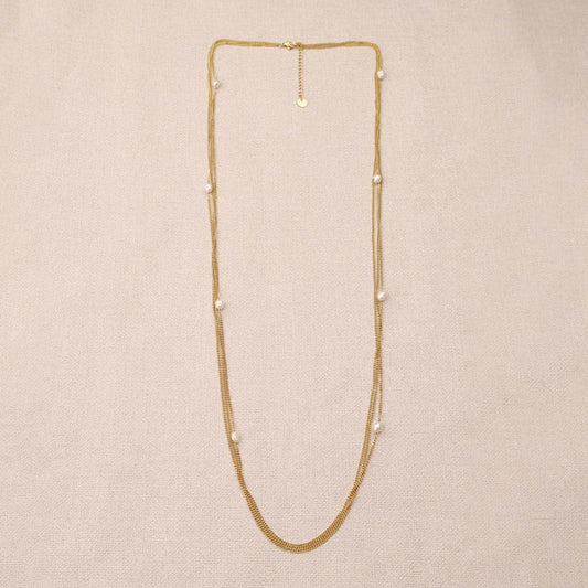 Liorine Triple Chains Pearl Long Necklace
