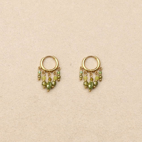 Emeria Stone Tassel Hoop Earrings