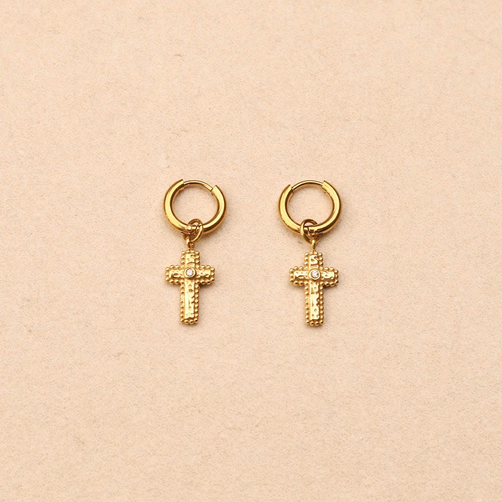 Elyss Hoop Cross Pendant Earrings