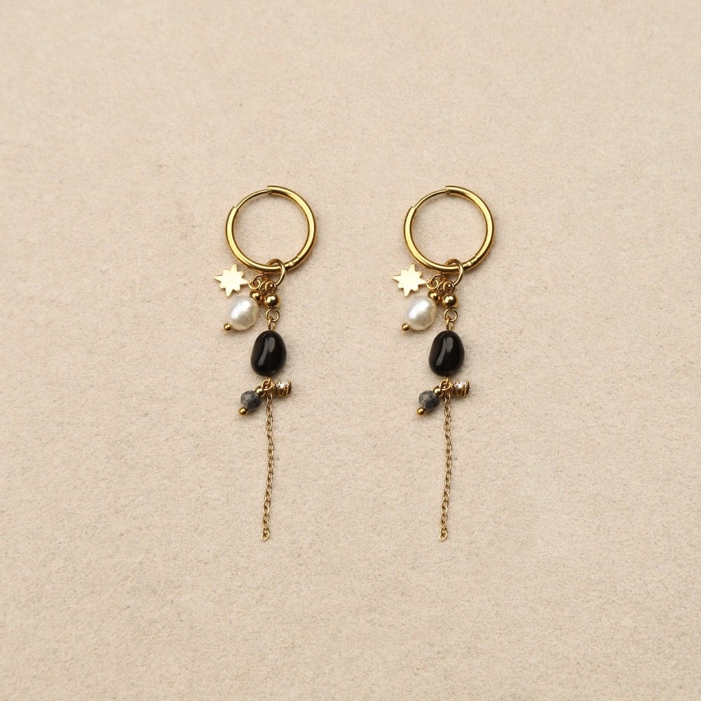 Lyseana Creole Star Pearl Chain Earrings