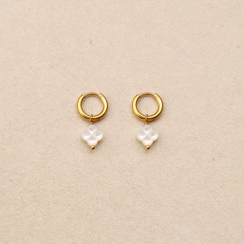 pearly white clover mini hoop earrings