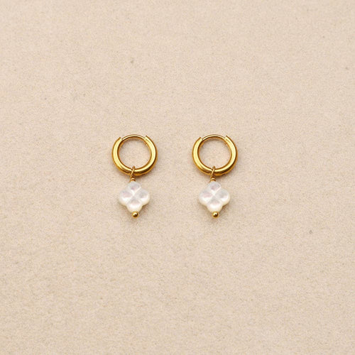 pearly white clover mini hoop earrings