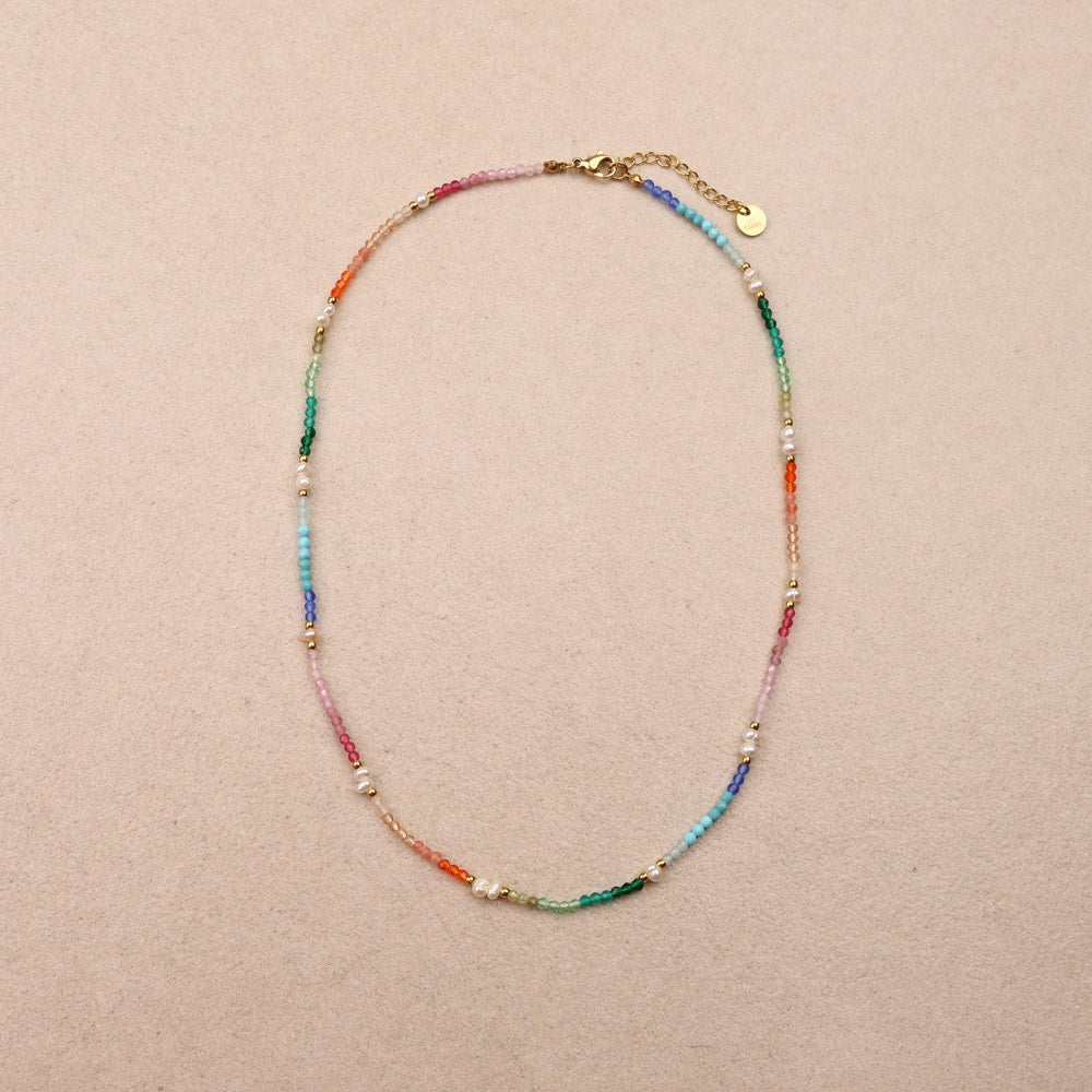 Thaisa Multicolor Gemstones Pearls Necklace