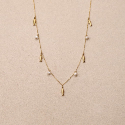Syrene Pearl fish Charms Necklace