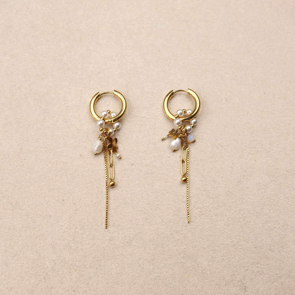 Luminee Pearl Charms Chain Earrings