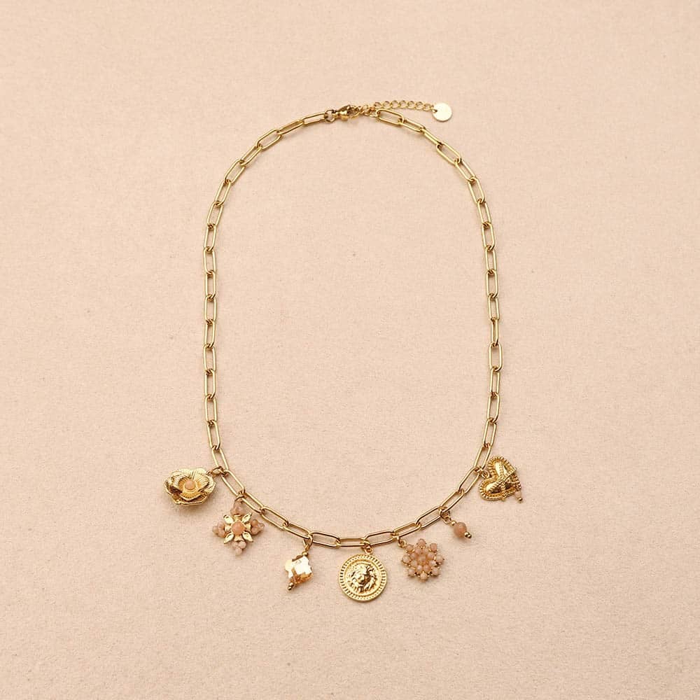 Maelina Flower Heart Charms Necklace