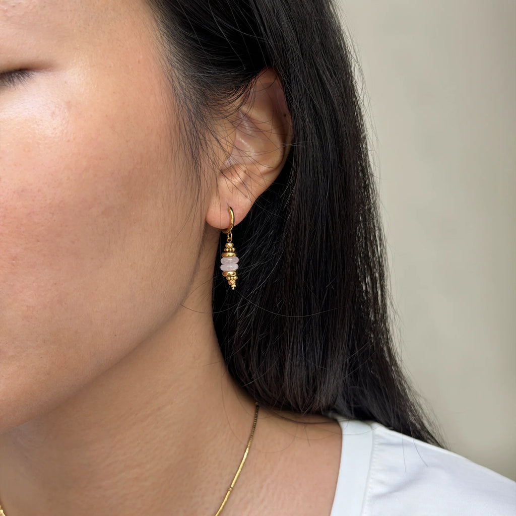 Les Cleias Eleora Pink Quartz Drop Earrings