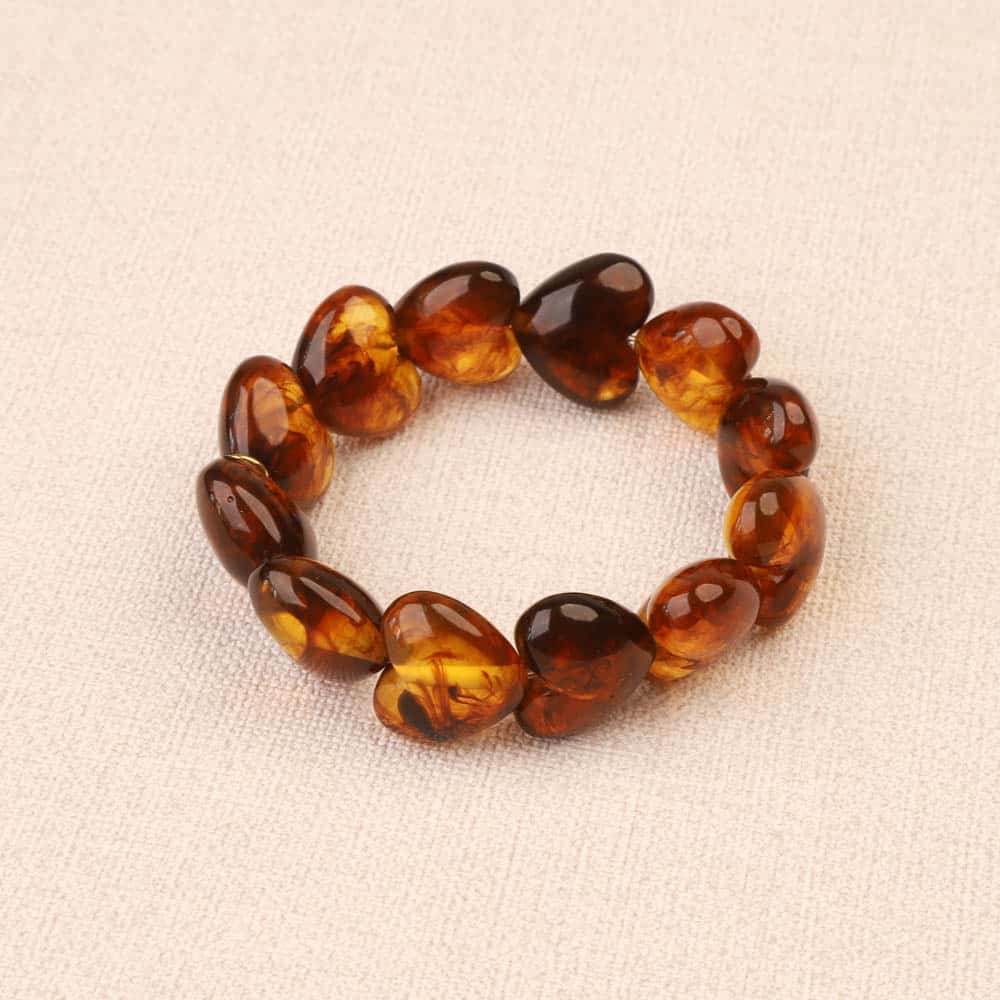 Les Cleias Heart Resin Elastic Bracelet brown