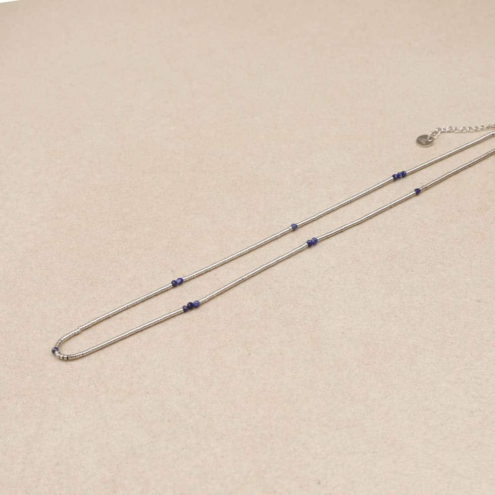 Les Cleias Linais Silver Beads Lapis lazuli Necklace