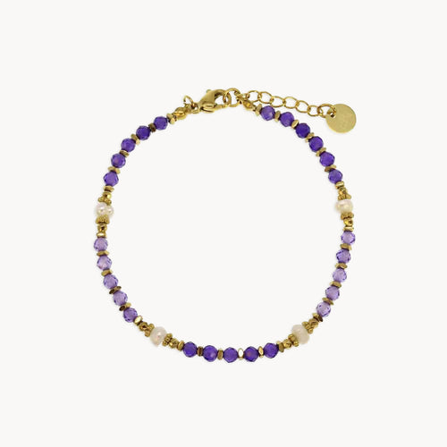 Gersende stainless steel bracelet adorned with shiny colour crystal beads and freshwater pearl.