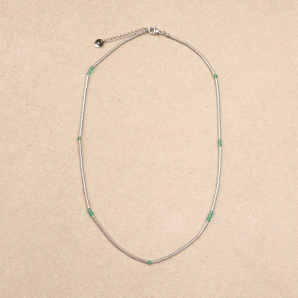 Linais Silver beads Green Fluorite Necklace