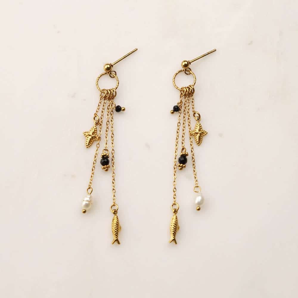 Loriane fish lunck charm green black Earrings