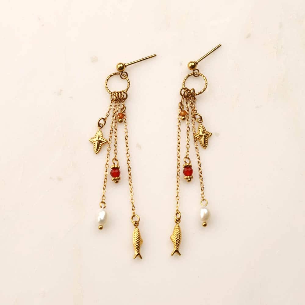 Loriane fish lunck charm green red Earrings