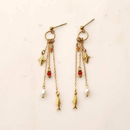 Loriane fish lunck charm green red Earrings