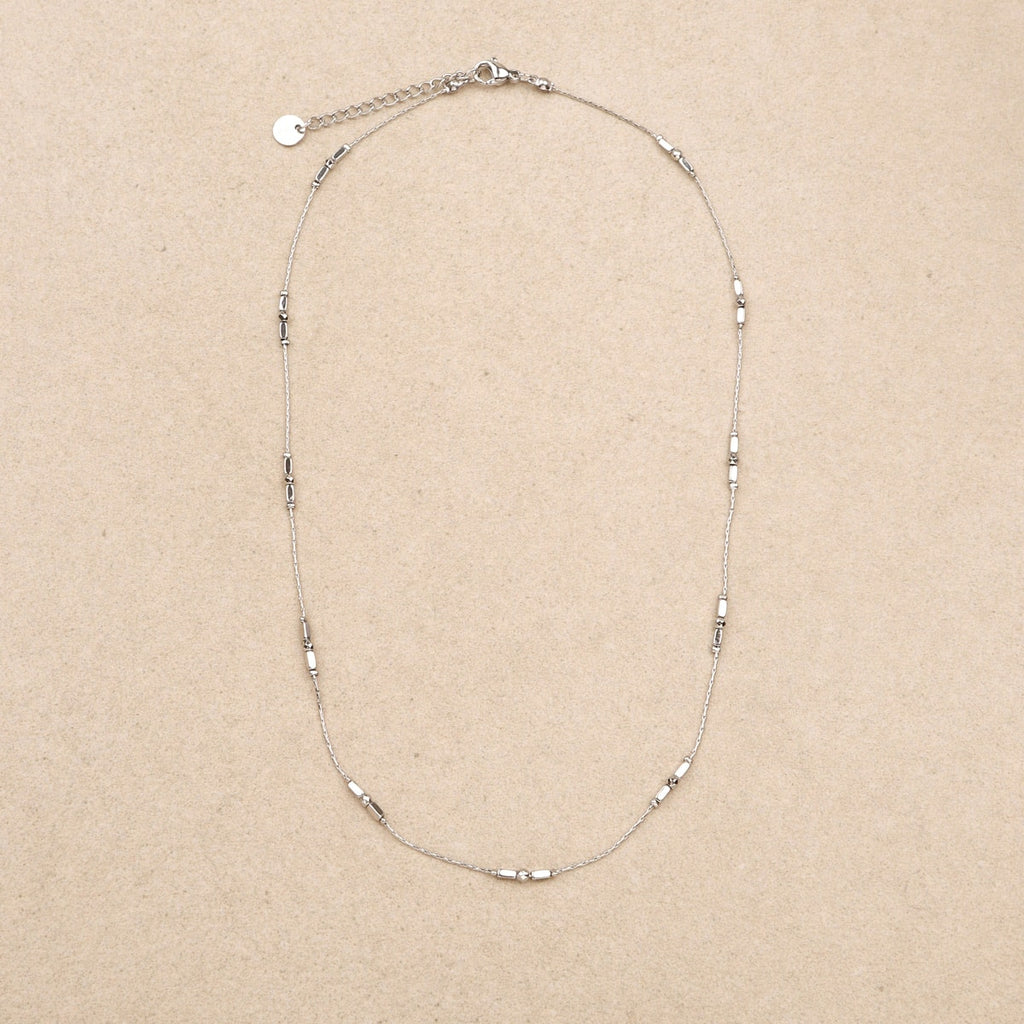 Lye Cylindrical Beads Silver Necklace