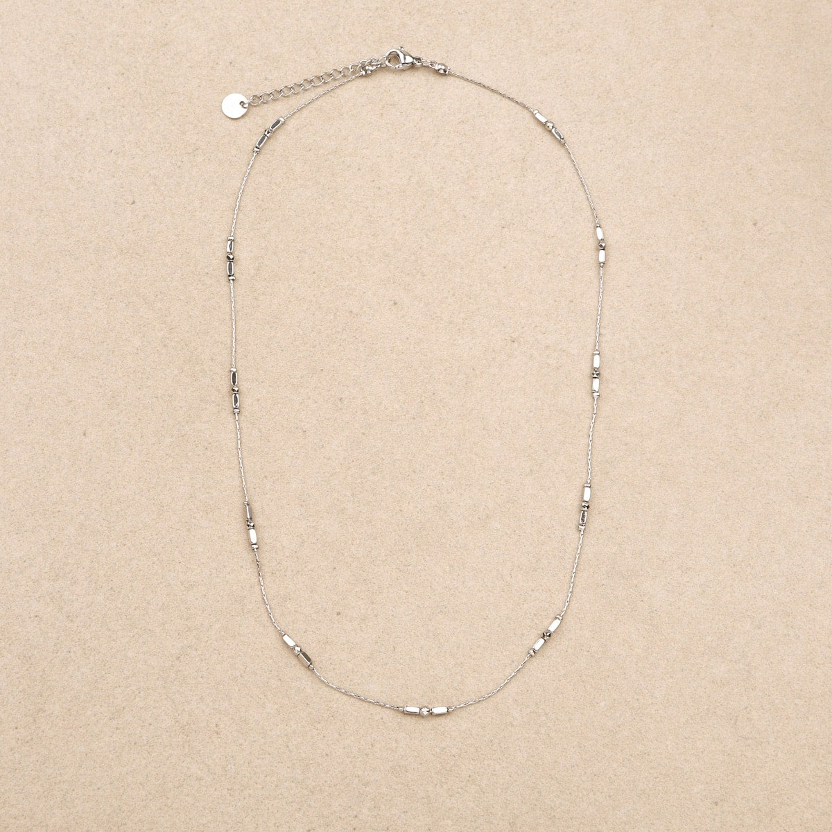 Lye Cylindrical Beads Silver Necklace