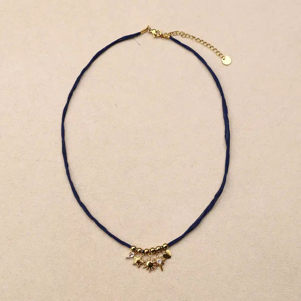 Marivelle Blue Charms Fabric Necklace
