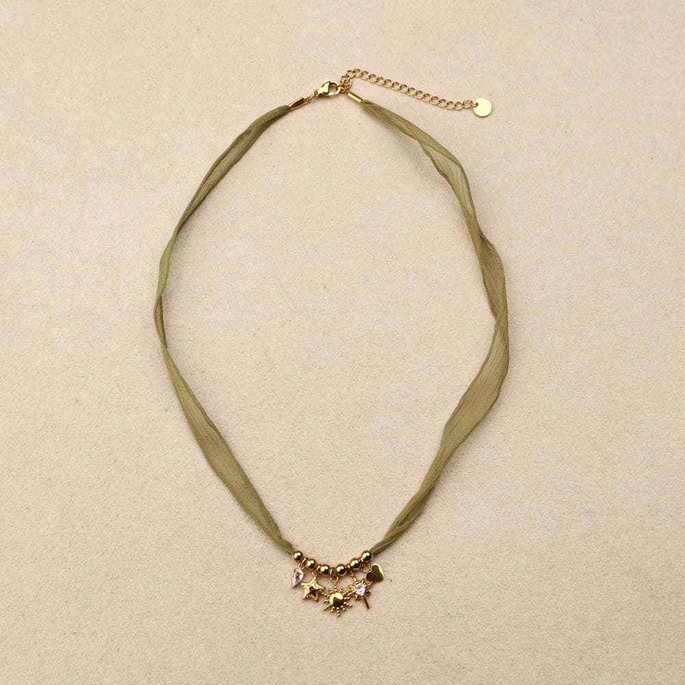 Marivelle Khaki Charms Fabric Necklace