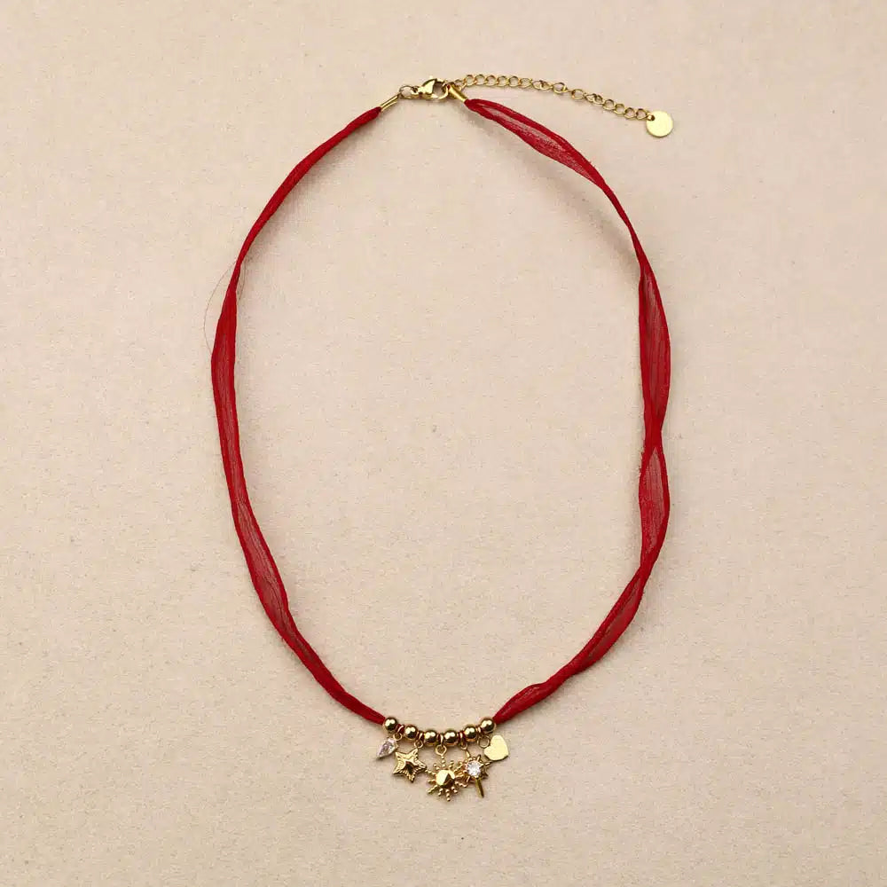 Marivelle Red Charms Fabric Necklace