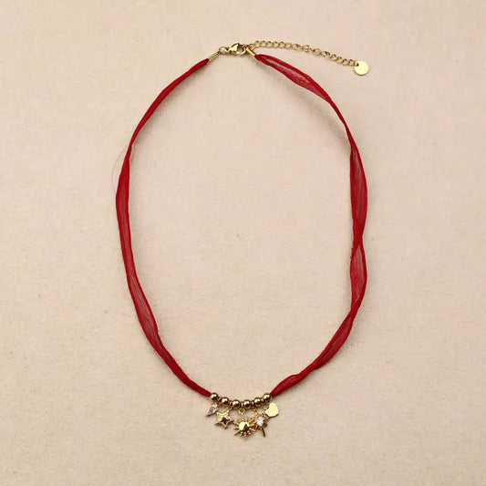 Marivelle Red Charms Fabric Necklace