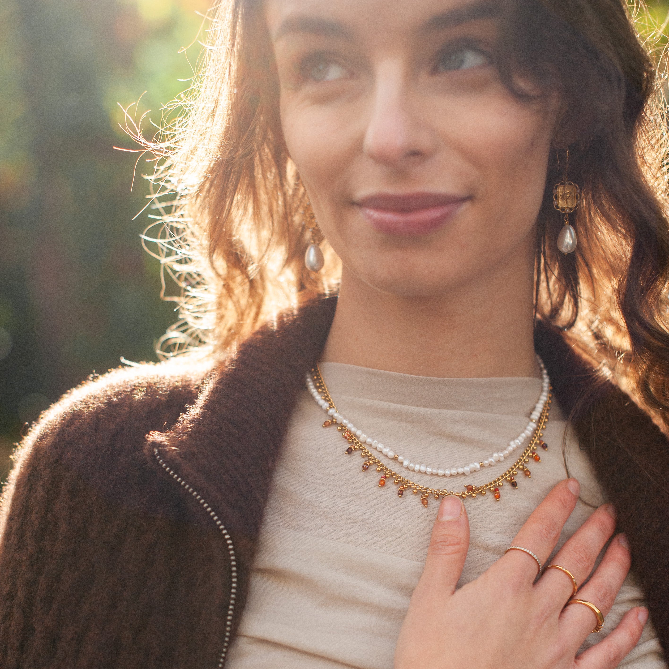 Eulalie Rose Pendant Pearl Earrings