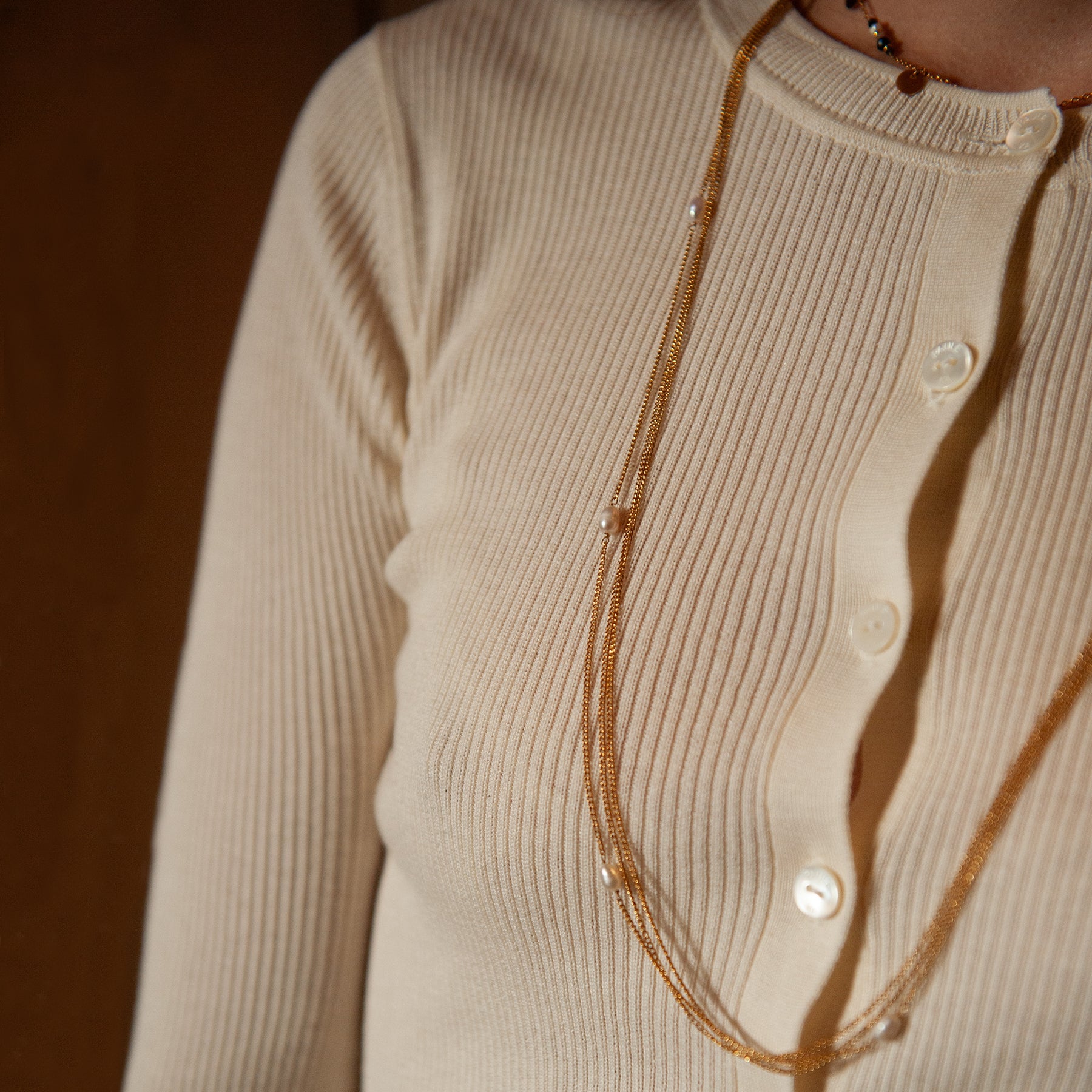 Liorine Triple Chains Pearl Long Necklace