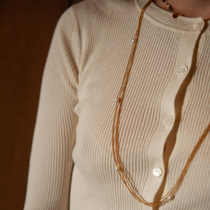 Liorine Triple Chains Pearl Long Necklace